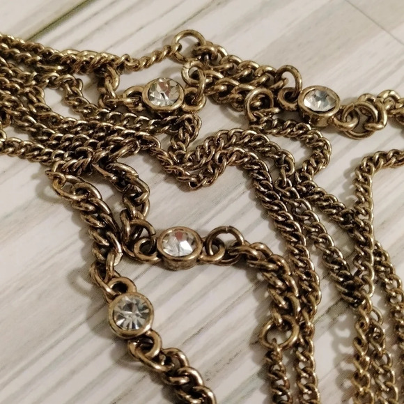 Jessica Simpson Multiple Strand Cabochon Rhinestone Pendant Gold Tone 16" - Picture 7 of 9